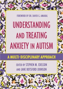 Image of the cover of Understanfing and Treating Anxiety in Autism. Text is framed by a lilac background with a milticolored floral print. 